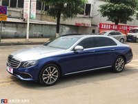 奔驰E300-超亮金属深蓝+金属银双拼-RG瑞集名车改色贴膜东莞长安加盟