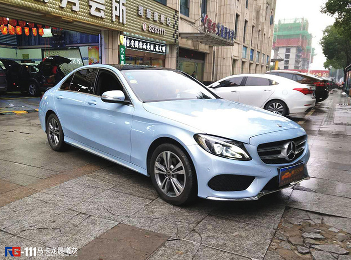 奔驰e200改色贴膜马卡龙晨曦灰案例 英国rg瑞集汽车改色膜江西南昌