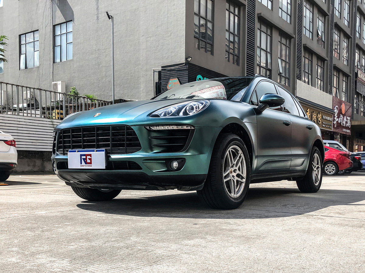 保时捷玛卡车身改色电光宝石绿rg瑞集改色膜东莞厚街加盟店出品