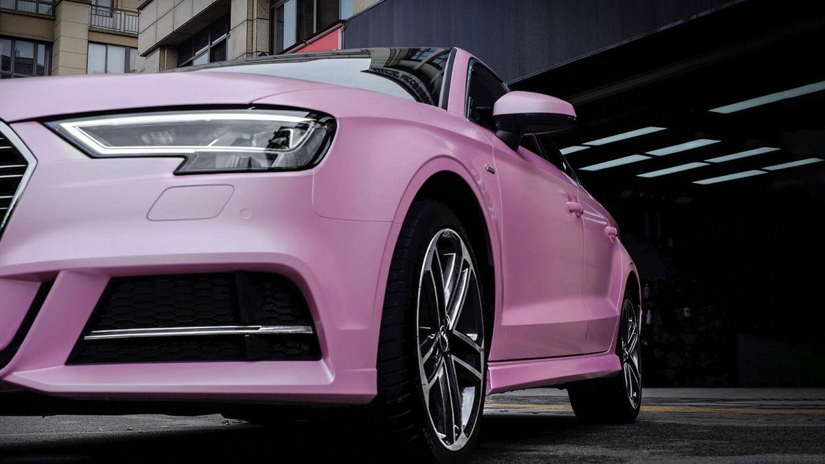 奥迪a3车身改色电光樱花粉 rg瑞集改色膜浙江海宁施工加盟店出品