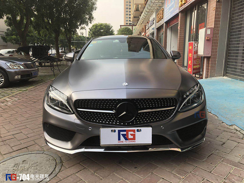 奔驰c200车身改色电光碳灰案例 英国rg瑞集改色膜广东中山加盟店出品