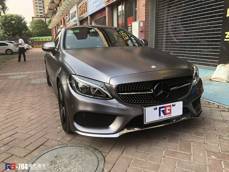 奔驰c200车身改色电光碳灰案例 英国rg瑞集改色膜广东中山加盟店出品