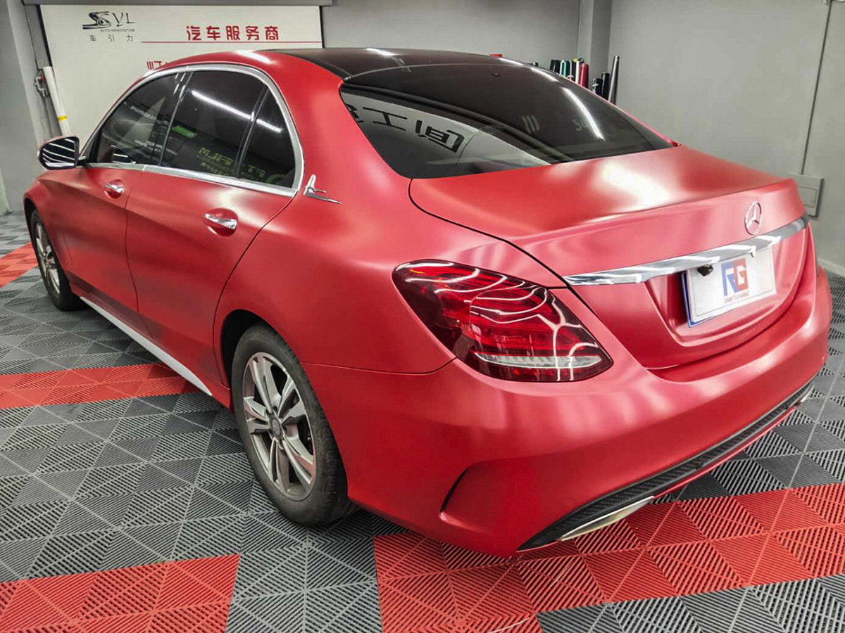 奔驰c200车身改色电光宝石红rg瑞集改色膜厦门湖里加盟店出品