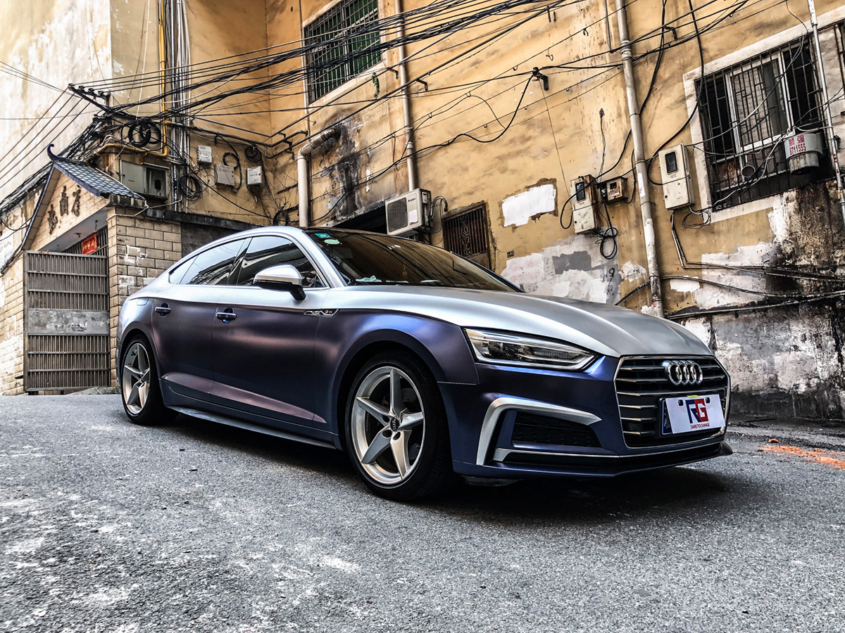 奥迪a5车身改色电光午夜蓝电光银rg瑞集改色膜湖南岳阳加盟