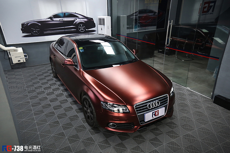 奥迪a4车身改色电光酒红rg瑞集改色膜总店出品