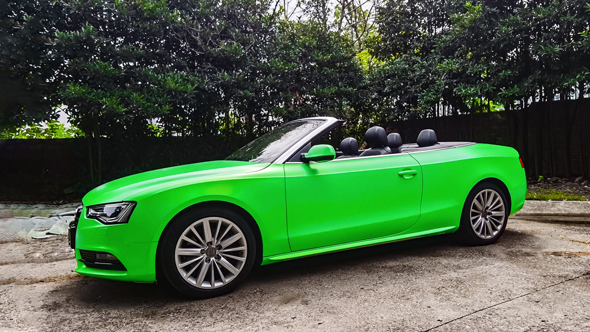 奥迪a5车身改色电光苹果绿rg瑞集改色膜南京