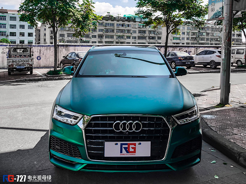 奥迪a3车身改色电光祖母绿rg瑞集改色膜浙江永康店出品