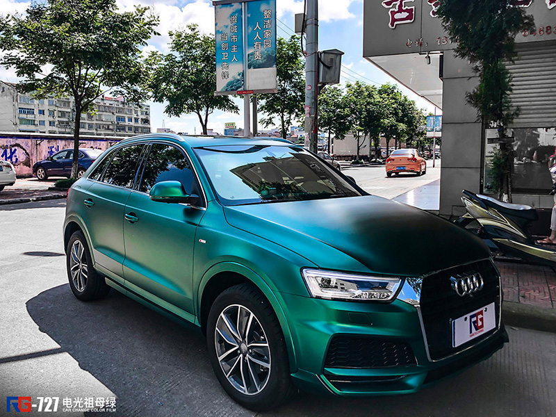 奥迪a3车身改色电光祖母绿rg瑞集改色膜浙江永康店出品
