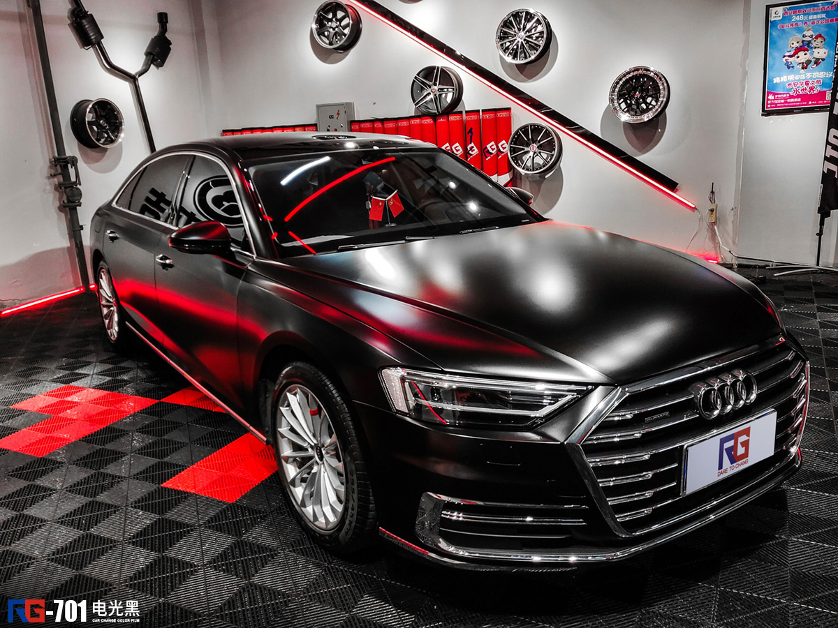 奥迪a8车身改色电光黑rg瑞集改色膜陕西西安加盟