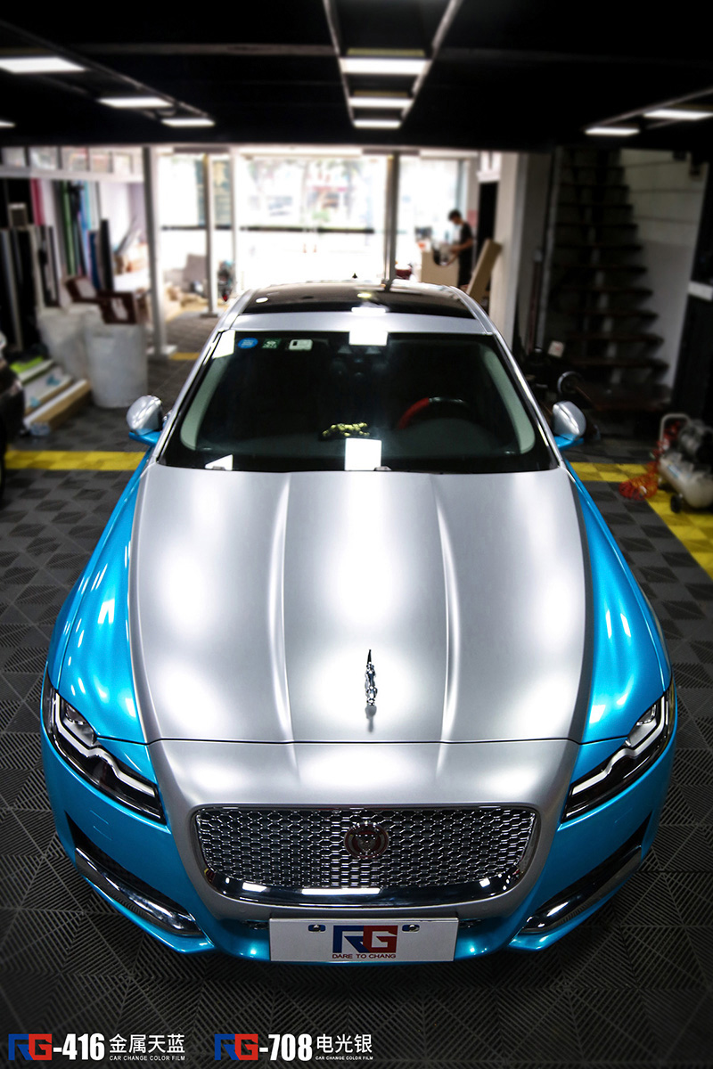 捷豹xfl电光银拼金属天蓝rg瑞集改色膜广州总部出品