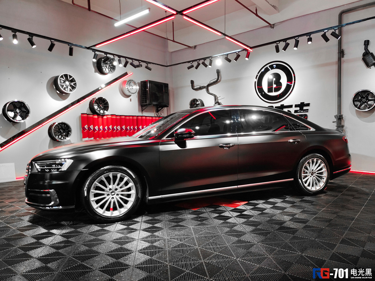 奥迪a8车身改色电光黑rg瑞集改色膜陕西西安加盟